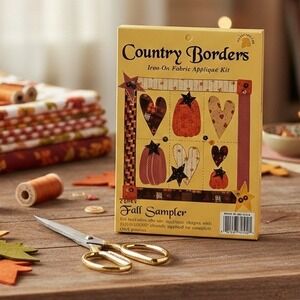 COUNTRY BORDERS Iron-On Fabric Applique Kit Autumn Fall Pumpkins Halloween Craft